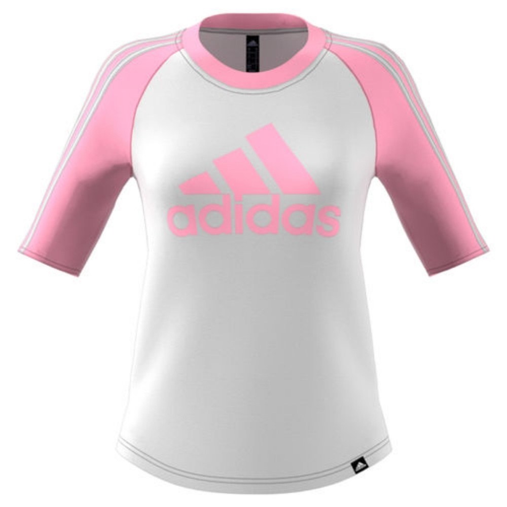 NWT ADIDAS White & Pink Raglan Athletic Baseball Tee Shirt | Size XS